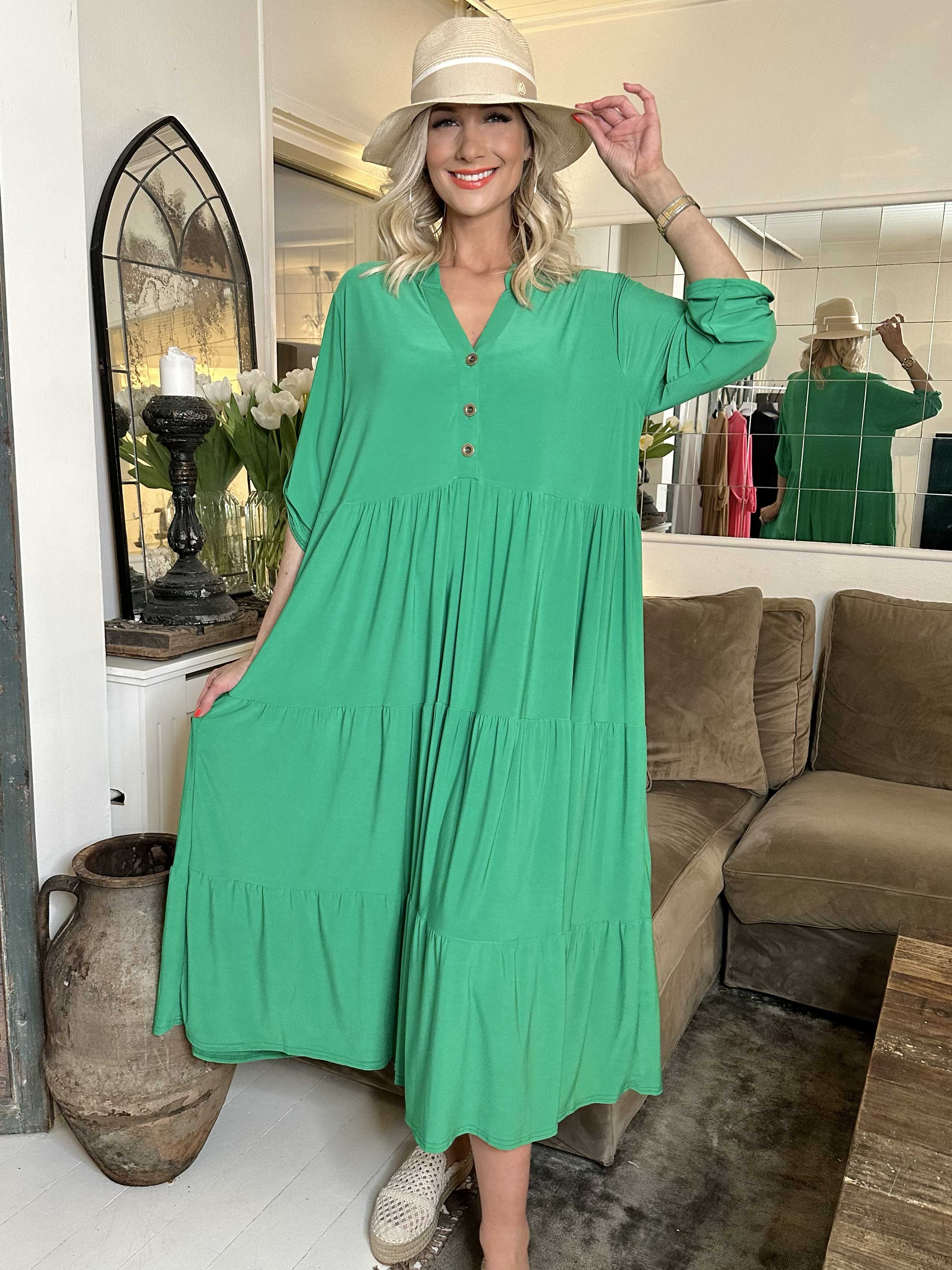 Milano Plain - Lång enfärgad klänning med lager på lager look